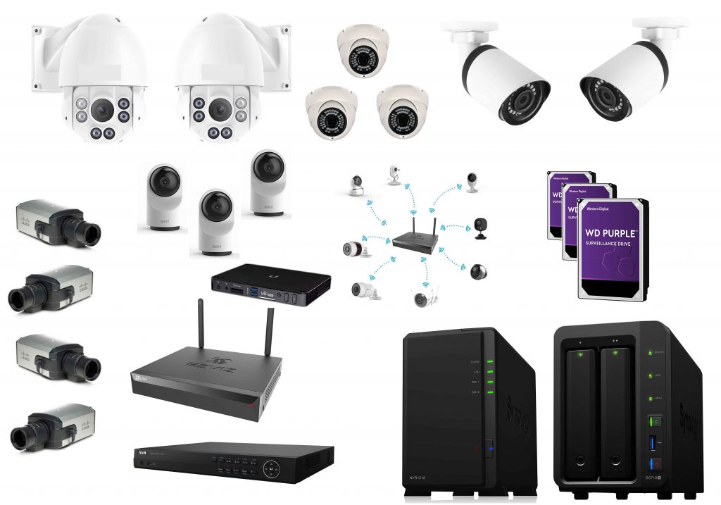 Una composizione di NVR, IPCamera, Dome Camera e HalfDome Camera